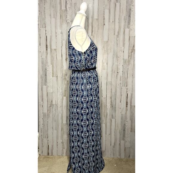 Lily Rose Women's Medium Blue Polynesian Belted Maxi Dress Sleeveless - Picture 3 of 6